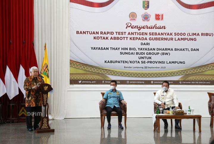 Gubernur Arinal Terima Bantuan Rapid Test Antigen dari Yayasan Thay Hin Bio, Yayasan Dharma Bhakti, dan Sungai Budi Group (BW)